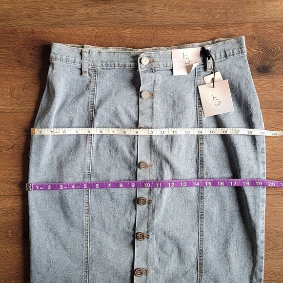 NEW Denim Maxi Skirt Sz 11 29 Button Front Happily Grey Boho Stretch Modest - Picture 7 of 16